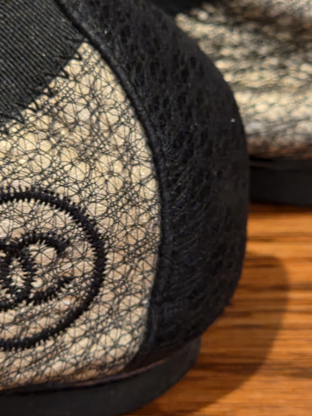 AUTHENTIC CHANEL Black and Gold SILK Metallic Ballet Flats